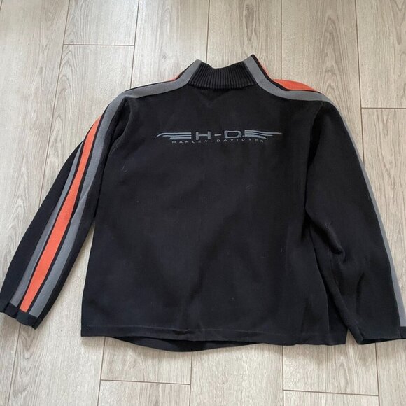 Harley Davidson Men Quarter Zip Mock Neck Sweater Three Stripe Black and Orange - Picture 9 of 11